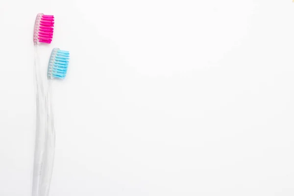 Toothbrushes White Backgroundfree Space Text — Stock Photo, Image