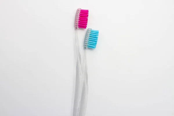Toothbrushes White Background Free Space Text — Stock Photo, Image