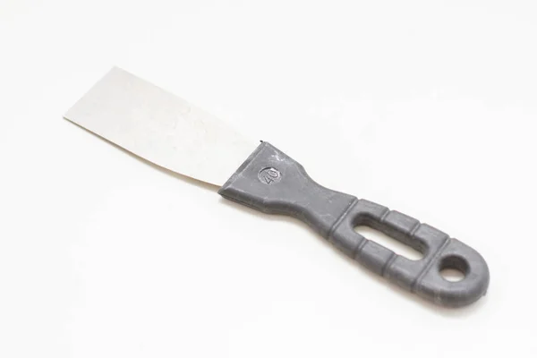 Putty Nůž Černou Rukojetí Bílém Pozadí — Stock fotografie