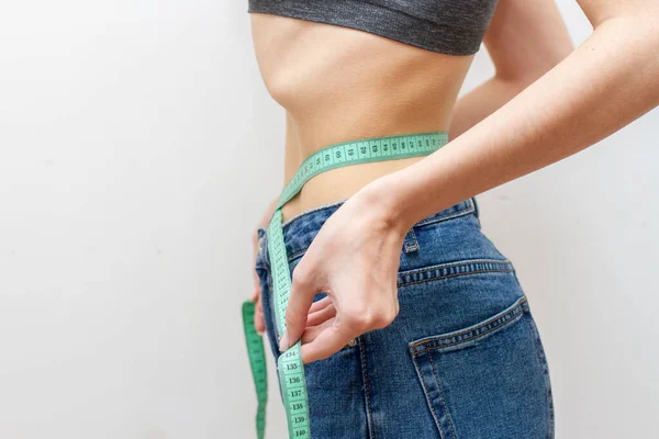 Woman Measuring Waist Weight Loss Diet Concept — Stock Photo, Image
