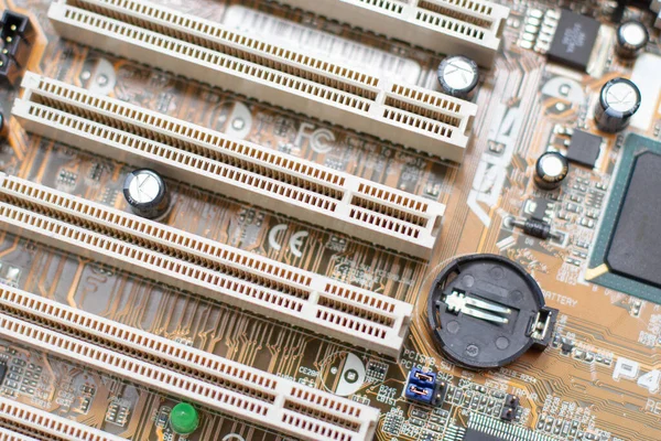 Conectores Placa Base Del Ordenador Zócalos Chip Placa Principal — Foto de Stock