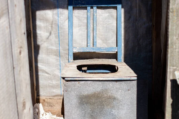 Open Old Dirty Wooden Abandoned Toilet Countryside Wooden Toilet Bowl Royalty Free Stock Photos