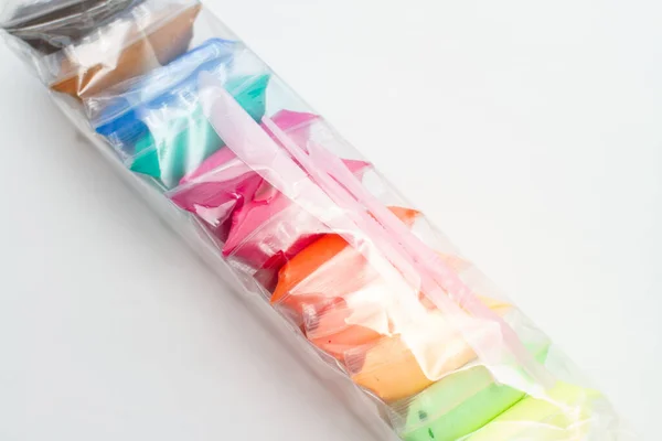 Mehrfarbige Neue Knete Kunststoffverpackungen Regenbogenfarben Knetmasse — Stockfoto