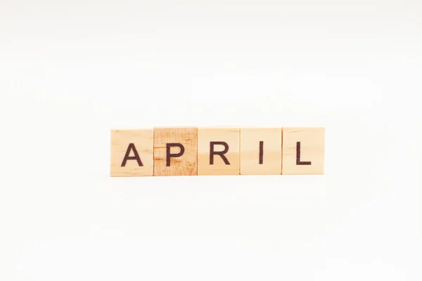 Word April Made Wooden Blocks White Background Month Year — Stock Photo, Image
