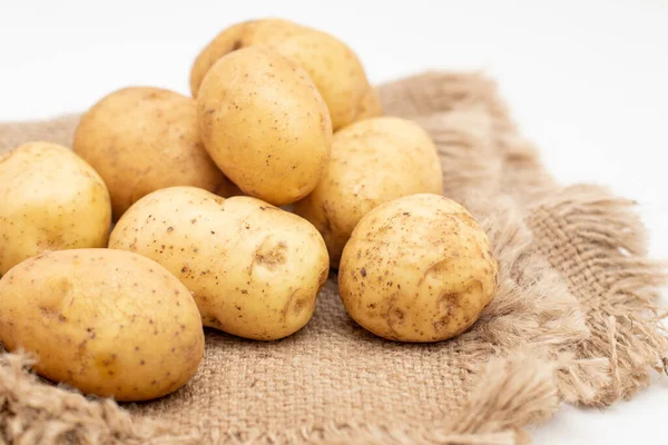 Fresh Organic Potatoes Sackcloth Raw Potato — Stock Photo, Image