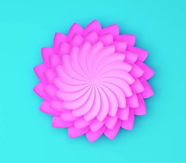 Tek renk mavi zemin üzerine dekoratif çiçek. Kağıt origami.