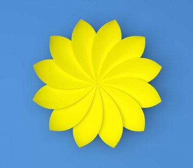Mavi arka plan üzerinde tek sarı Dekoratif çiçek. Kağıt origami.