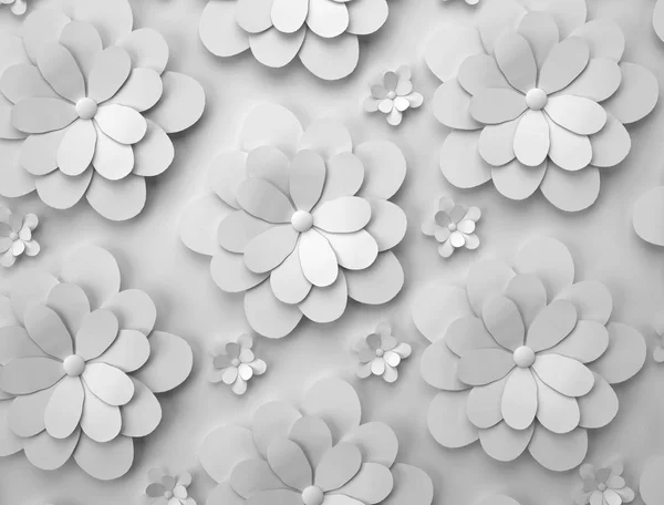 Sfondo astratto di fiori di carta. Modello 3D monocromatico . — Foto Stock