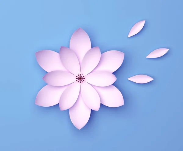 Einfarbige dekorative Blume auf blauem Hintergrund. Papier Origami Lilie. — Stockfoto