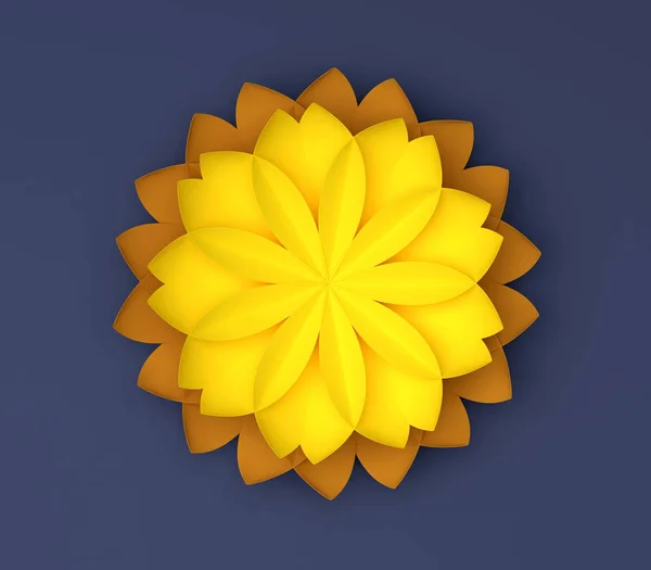 색상 배경에 단일 노란색 장식 꽃입니다. 종이 접기. — 스톡 사진
