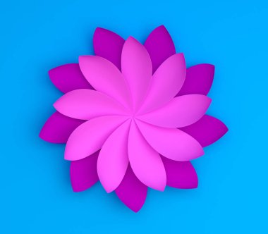 Tek renk mavi zemin üzerine dekoratif çiçek. Kağıt origami.