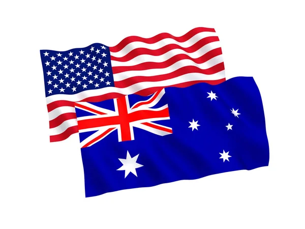 白色背景下的澳大利亚和美国国旗 — 图库照片