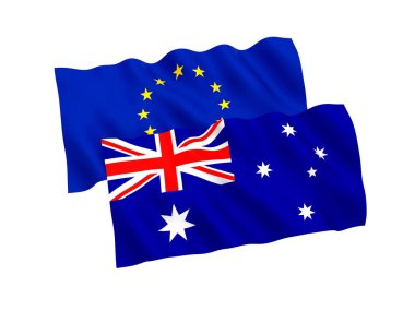 Beyaz bir arka plan üzerinde Avustralya ve Avrupa Birliği'nin bayrakları
