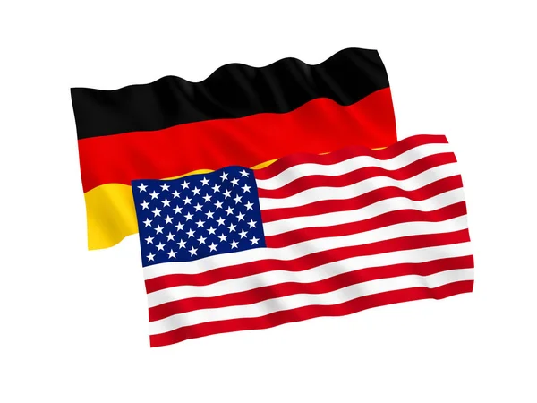 एक सफेद पृष्ठभूमि पर जर्मनी और अमेरिका के झंडे — स्टॉक फ़ोटो, इमेज