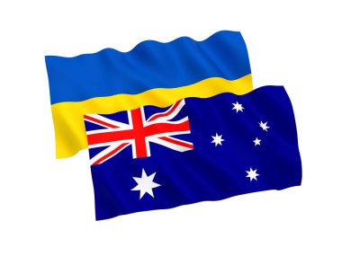 Beyaz bir arka plan üzerinde Ukrayna ve Avustralya bayrakları