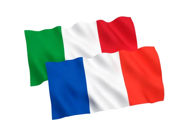 Drapeaux de France et d'Italie sur fond blanc — Photo