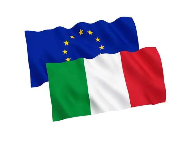 Beyaz bir arka plan üzerinde İtalya ve Avrupa Birliği'nin bayrakları — Stok fotoğraf