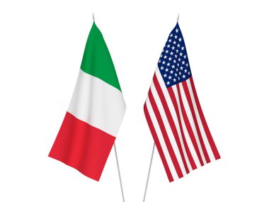 Amerika ve beyaz arka plan üzerinde izole İtalya ulusal Kumaş bayrakları. 3D render illüstrasyon.