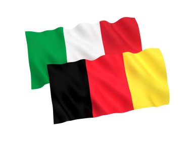 Beyaz bir arka plan üzerinde Belçika ve İtalya'nın bayrakları