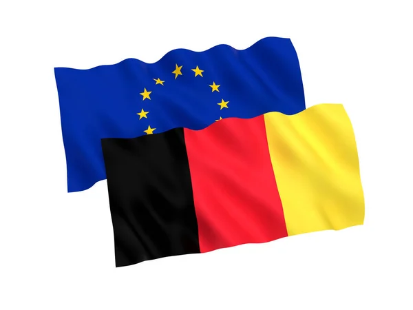 Σημαία του Βελγίου και της Ευρωπαϊκής Ένωσης σε λευκό φόντο — Φωτογραφία Αρχείου