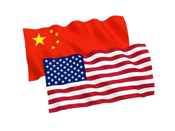 中国和美国国旗在白色背景下 — 图库照片