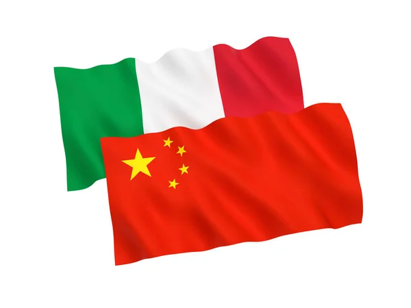 Vlajky, Itálie a Číny na bílém pozadí — Stock fotografie