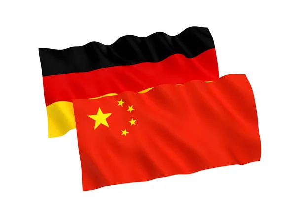 Σημαίες της Γερμανίας και της Κίνας σε λευκό φόντο — Φωτογραφία Αρχείου