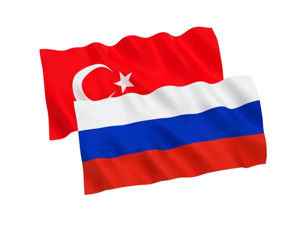 Lijst van vlaggen van Turkije en Rusland op een witte achtergrond — Stockfoto