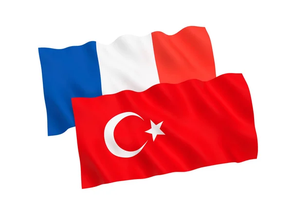 Flaggen der Türkei und Frankreichs auf weißem Hintergrund — Stockfoto