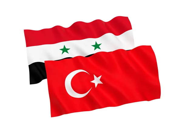 Lijst van vlaggen van Turkije en Syrië op een witte achtergrond — Stockfoto