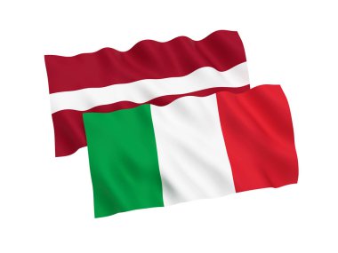 Beyaz bir arka plan üzerinde İtalya ve Letonya bayrakları