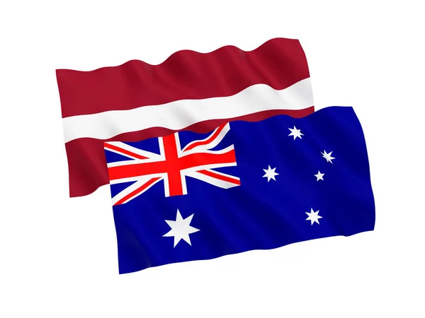 在白色背景的澳大利亚和拉脱维亚国旗 — 图库照片