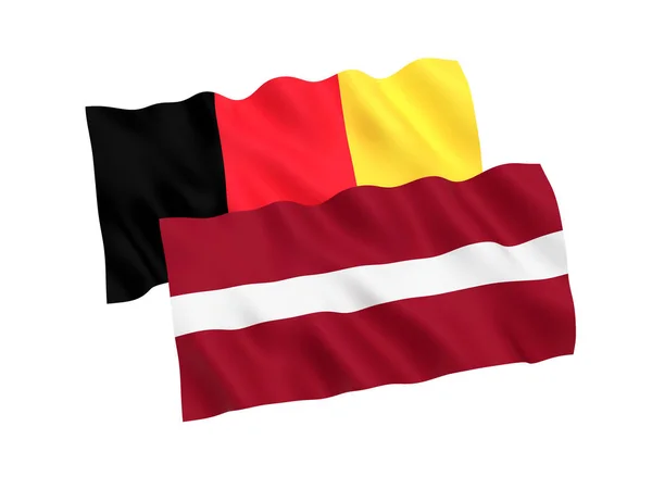 Banderas de Bélgica y Letonia sobre fondo blanco — Foto de Stock