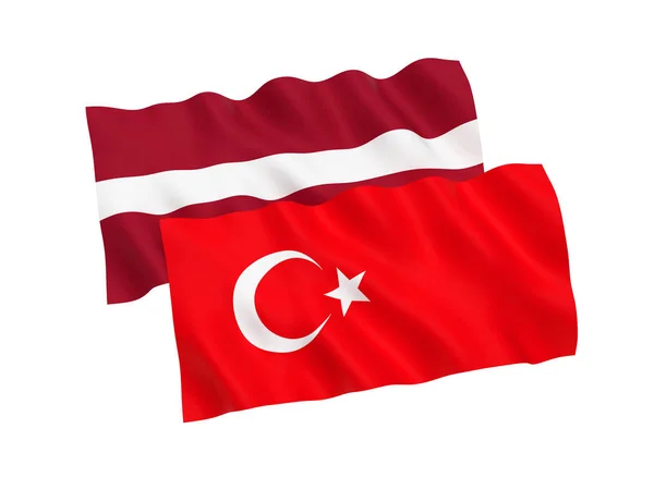 Lijst van vlaggen van Turkije en Letland op een witte achtergrond — Stockfoto