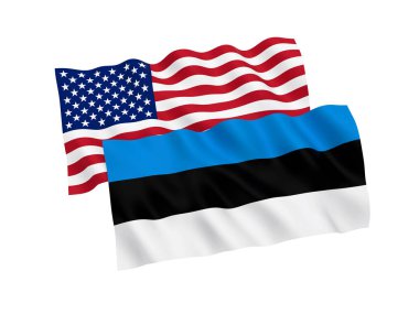 Beyaz bir arka plan üzerinde Estonya ve Amerika bayrakları