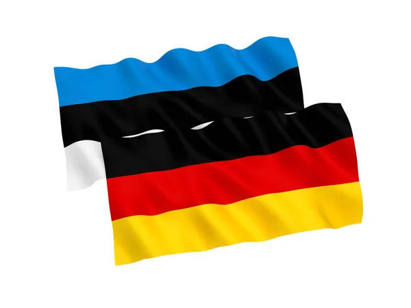 Bandeiras da Alemanha e da Estónia sobre um fundo branco — Fotografia de Stock