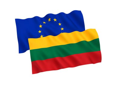 Beyaz bir arka plan üzerinde Litvanya ve Avrupa Birliği'nin bayrakları