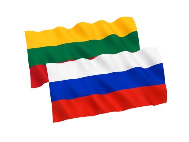 Beyaz bir arka plan üzerinde Rusya ve Litvanya bayrakları