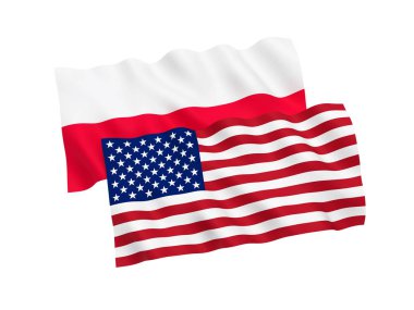 Beyaz bir arka plan üzerinde Polonya ve Amerika bayrakları