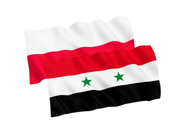 Nationella Tyg Flaggor Polen Och Syrien Isolerad Vit Bakgrund Rendering — Stockfoto