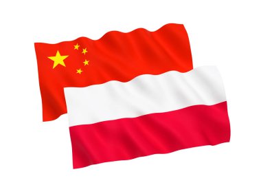 Beyaz bir arka plan üzerinde Polonya ve Çin'i bayrakları