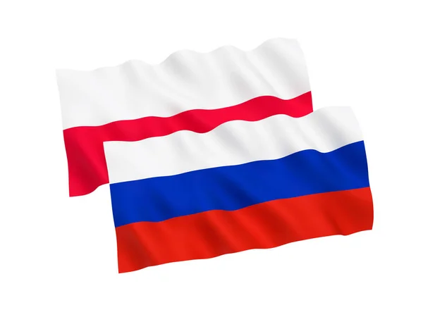 Flagi Rosji i Polsce na białym tle — Zdjęcie stockowe