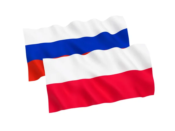 Drapeaux de la Russie et de la Pologne sur fond blanc — Photo