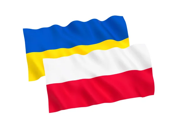 Flagi Ukrainy i Polski na białym tle — Zdjęcie stockowe