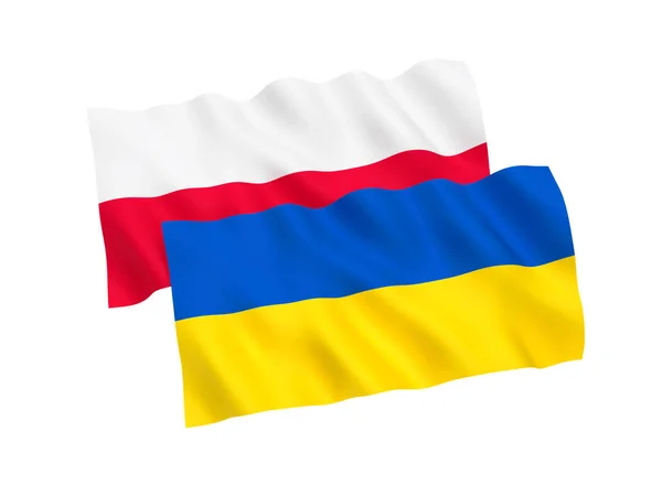 흰색 바탕에 우크라이나와 폴란드의 깃발 — 스톡 사진