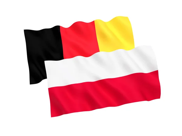 Drapeaux de Belgique et de Pologne sur fond blanc — Photo