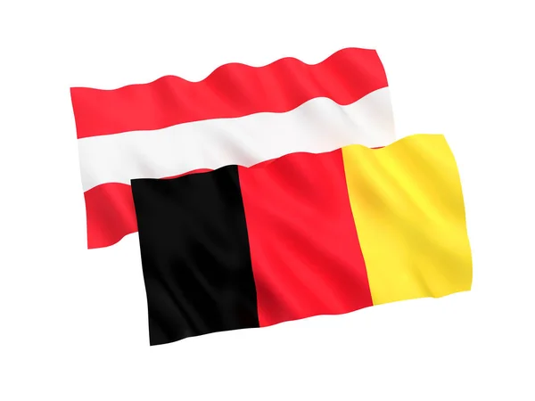 Flaggen Belgiens und Österreichs auf weißem Hintergrund — Stockfoto