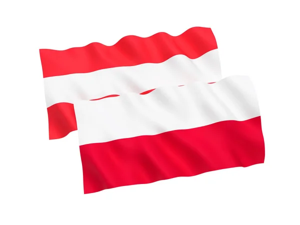 Bandeiras da Polónia e da Áustria sobre um fundo branco — Fotografia de Stock