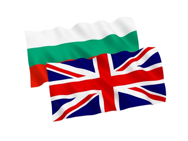 Lijst van vlaggen van Bulgarije en Groot-Brittannië op een witte achtergrond — Stockfoto