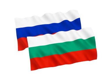 Beyaz bir arka plan üzerinde Rusya ve Bulgaristan bayrakları